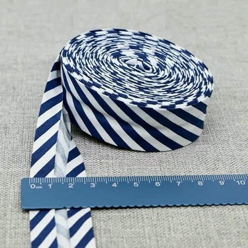 Schrägband aus Baumwolle, Punkte, Gitter, Streifen, Tartan, kariert, schottisch bedruckt, 25 mm, 2,5 cm, 10 m, Baumwoll-Twill-Stoff, Falte – 35 Marineblaue Streifen – 2,5 cm, 10 Meter von AYHTUD