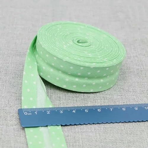Schrägband aus Baumwolle, Punkte, Gitter, Streifen, Tartan, kariert, schottisch bedruckt, 25 mm, 2,5 cm, 10 m, Baumwoll-Twill-Stoff, Falte 6 L, grüne Punkte, 2,5 cm, 10 Meter von AYHTUD