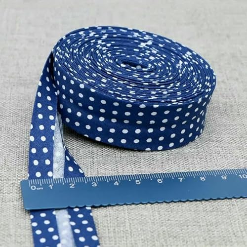 Schrägband aus Baumwolle, Punkte, Gitter, Streifen, Tartan, kariert, schottisch bedruckt, 25 mm, 2,5 cm, 10 m, Baumwoll-Twill-Stoff, gefaltet, 10 Marineblaue Punkte, 2,5 cm, 10 Meter von AYHTUD