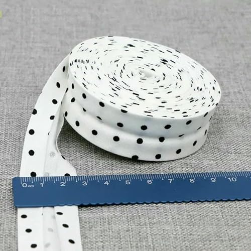 Schrägband aus Baumwolle, Punkte, Gitter, Streifen, Tartan, kariert, schottisch bedruckt, 25 mm, 2,5 cm, 10 m, Baumwoll-Twill-Stoff, gefaltet, 12 weiße schwarze Punkte, 2,5 cm, 10 Meter von AYHTUD