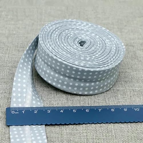 Schrägband aus Baumwolle, Punkte, Gitter, Streifen, Tartan, kariert, schottisch bedruckt, 25 mm, 2,5 cm, 10 m, Baumwoll-Twill-Stoff, gefaltet, 15 graue Punkte, 2,5 cm, 10 Meter von AYHTUD