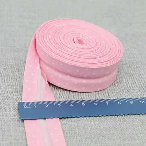 Schrägband aus Baumwolle, Punkte, Gitter, Streifen, Tartan, kariert, schottisch bedruckt, 25 mm, 2,5 cm, 10 m, Baumwoll-Twill-Stoff, gefaltet, 4 rosa Punkte, 2,5 cm, 10 Meter von AYHTUD