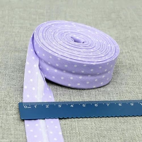 Schrägband aus Baumwolle, Punkte, Gitter, Streifen, Tartan, kariert, schottisch bedruckt, 25 mm, 2,5 cm, 10 m, Baumwoll-Twill-Stoff, gefaltet, 5 L, lila Punkte, 2,5 cm, 10 Meter von AYHTUD
