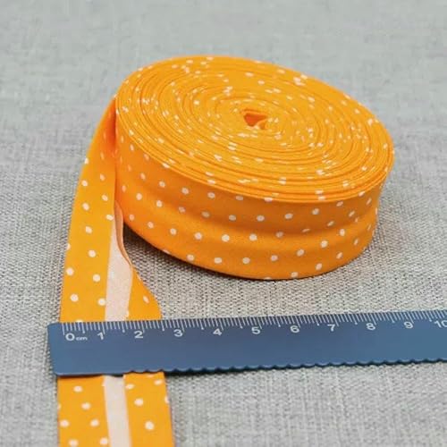Schrägband aus Baumwolle, Punkte, Gitter, Streifen, Tartan, kariert, schottisch bedruckt, 25 mm, 2,5 cm, 10 m, Baumwoll-Twill-Stoff, gefaltet – 14 orange Punkte – 2,5 cm, 10 Meter von AYHTUD