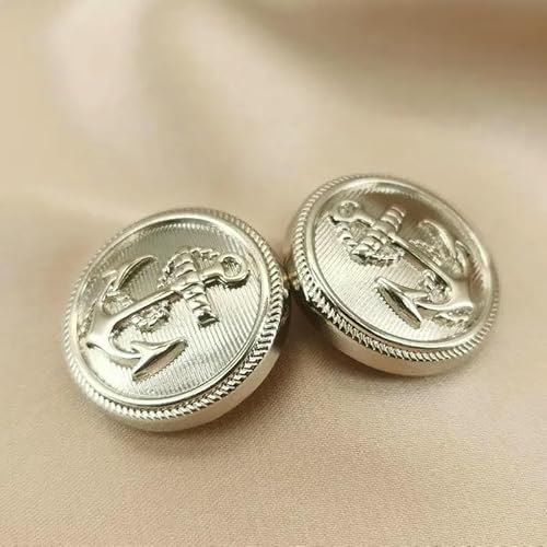 Vintage-Anker-Metallknöpfe für Kleidung, Jacken, Hemden – 15/20/25 mm (10 Stück) Schwarz-Silber-Gold-Mode-Nähknöpfe-2–25 mm, 10 Stück von AYHTUD