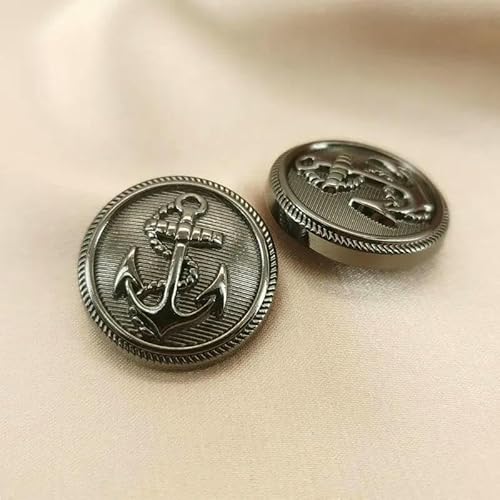 Vintage-Anker-Metallknöpfe für Kleidung, Jacken, Hemden – 15/20/25 mm (10 Stück) Schwarz-Silber-Gold-Mode-Nähknöpfe-3–25 mm, 10 Stück von AYHTUD