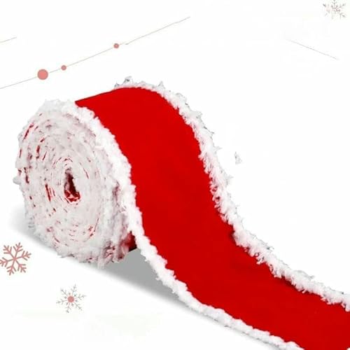 Weihnachtsbänder, rotes Samtband mit Draht, Schneeflocken-Plüschband zum Verpacken von Weihnachtsbaumdekoration, DIY-Herstellung, Schleifenknoten, rot, 5 Meter (1 Rolle) von AYHTUD