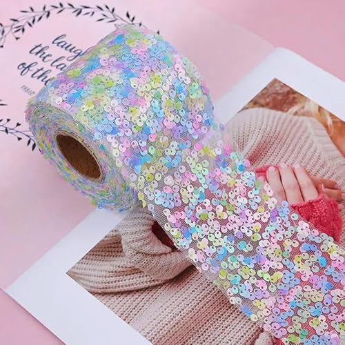 Yards/Los 80 mm Pailletten-Organza-Fleckenband für Schleifenverpackungen, Kleidung, Nähzubehör, Dekoration - Blaugelb - 80 mm x 5 Yards von AYHTUD