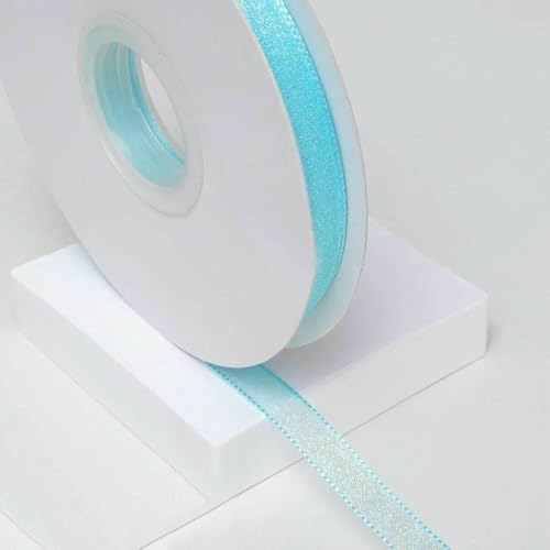 Yards/Los Verschlüsseltes Schneegarnband, transparente Chiffon-Organza-Satinbänder, verziertes Band, Blumenverpackung, Kranz, Spitzenstoff, Himmelblau, 1 cm, 5 Yards von AYHTUD
