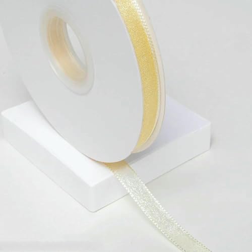 Yards/Los Verschlüsseltes Schneegarnband, transparentes Chiffon-Organza-Satinband, verziertes Band, Blumenverpackung, Kranz, Spitzenstoff, Beige, 1 cm, 5 Yards von AYHTUD