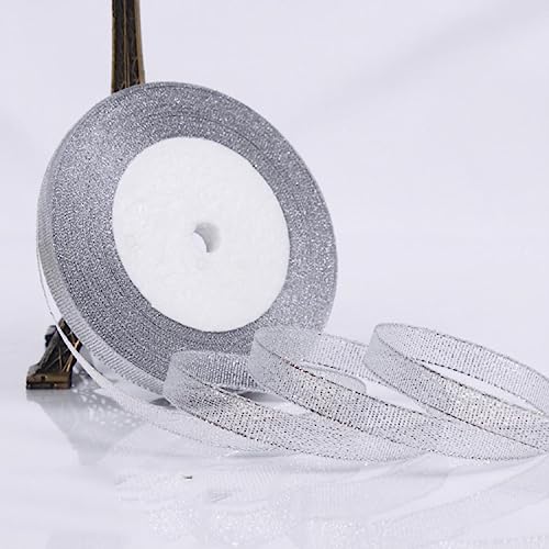 22 Meter Rolle Gold Silber Glitzer Satinband Basteln Hochzeit Deko DIY Organza Zwiebeln Bänder Schleife Weihnachten Geschenkzubehör-Zwiebel Silber 1 cm, Zwiebelband von AYHUIP