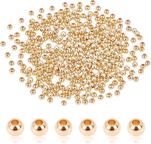 300 Stück Perlen, 3 mm, Messing, vergoldet, 14 Karat, Loch 1,2 mm, für Schmuckherstellung, Kunsthandwerk, Armbänder und Ohrringe 300 Stück Perlen, 3 mm, Messing, vergoldet, 14 Karat, Loch 1,2 mm, für Schmuckherstellung, Kunsthandwerk, Armbänder und Ohrringe von AYHYHLJZJ