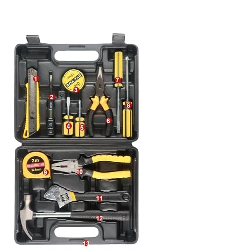 8/9/12/13-teiliges Werkzeugset, allgemeines Haushalts-Handwerkzeugset mit Aufbewahrungskoffer aus Kunststoff for Auto- und Heimreparaturen(13 in 1 Box BLACK) von AYJYZHIAG