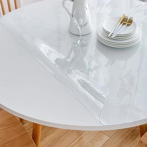 Tischfolie Transparent Rund 80cm - Nach Maß 1mm Wachstuch Tischdecken - V-Abgeschrägte Kante – Verhindert Hautschnitte Schutzfolie Tisch für den Einsatz im Büro/Restaurant, Durchsichtig 1mm von AYLFBFU