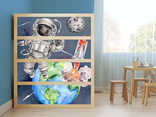 Aufkleber passend für Ikea KURA Bett Sticker Kinderzimmer Sonnensystem Space Weltall Astronaut Planeten Spielzimmer Deko Bettaufkleber KB3034 (SeitenSticker 4tlg.) von AYMINOO