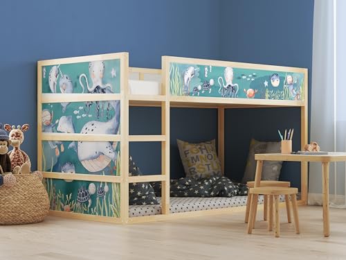 Aufkleber passend für Ikea KURA Bett Sticker Kinderzimmer Unterwasserwelt Ozean Spielzimmer Deko Bettaufkleber KB3036 (Sticker-Set 5tlg.) von AYMINOO