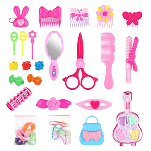 AYNEFY 25pcs Friseur Model Puppenkopf Friseur Make -up -Spielzeug für Mädchen mit Schmetterlingsklammern Gummibänder Kammspiegel Locken Lidschatten Safe Playhouse Set (Schweinemelonensamenmaschine von AYNEFY