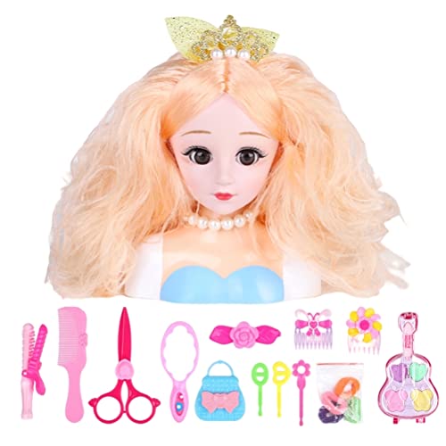 AYNEFY 25pcs Friseur Model Puppenkopf Friseur Make -up -Spielzeug für Mädchen mit Schmetterlingsklammern Gummibänder Kammspiegel Locken Lidschatten Safe Playhouse Set (Schweinemelonensamenmaschine von AYNEFY