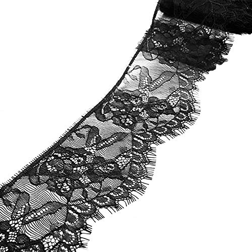 AYNEFY Blumenspitzen Ribbon Trimm 270 Cm X 9,5 Cm Nylon Spitze Stoff für Hochzeitsdekorationen DIY -Kunsthandwerk mit Blumenmuster Weiche Breite Spitzenverkleidung (BLACK) von AYNEFY