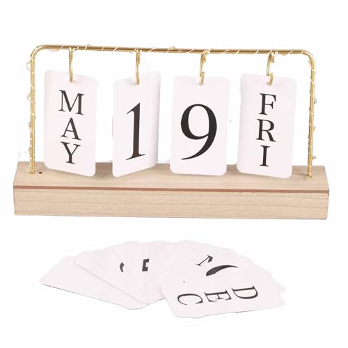 AYNEFY Holz Perpetual Kalender Flip Desk Kalender Tabletop Home Office Dekoration mit Manuellem Rotierendem Design für Wohnzimmer Schlafzimmerstudium Cafe (Holzfarbe) von AYNEFY