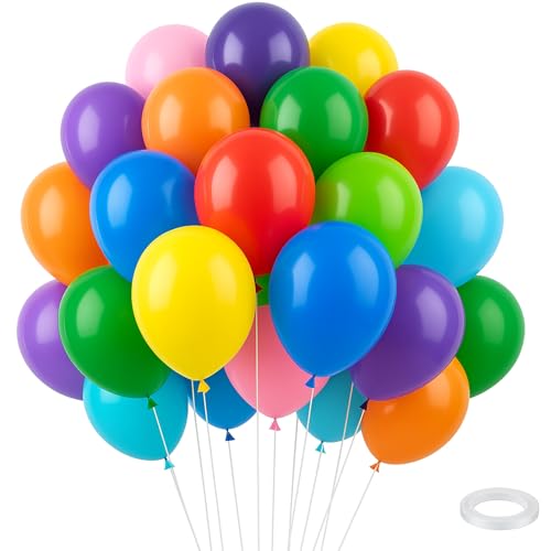AYNKH 100 Stück 25,4 cm mehrfarbige Latex-Luftballons, Regenbogen-Partyballons, geeignet für Kindergeburtstag, Regenbogen-Party, Hochzeit, Abschlussfeier, Babyparty, kostenloses Band (matte Farben von AYNKH