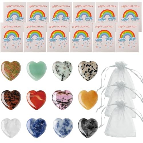 AYNKH 12 Stück Glückssteine in Herzform für Kinder – mit Regenbogen-Grußkarten und Organzabeuteln mit Kordelzug | Glücksbringer Geburtstag, Schulanfang, Partys AYNKH 12 Stück Glückssteine in Herzform für Kinder – mit Regenbogen-Grußkarten und Organzabeuteln mit Kordelzug | Glücksbringer Geburtstag, Schulanfang, Partys von AYNKH