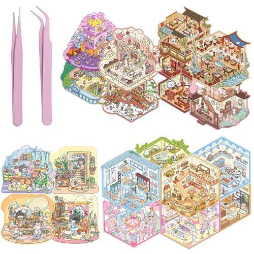 AYNKH 20 Stück DIY 3D-Szenenaufkleber, simulierte Miniaturhütte und 3D-Sammelbuch, kreative Cartoon-Aufkleber für Kinder und Erwachsene, lustiges Szenenspiel von AYNKH