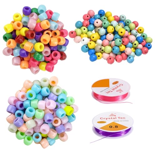 AYNKH 200 Ponyperlen, Pailletten, 200 Holzperlen, 12 Farben, Ponyperlen, Pailletten, aus Kunststoff, Haarflechten, Basteln, Armbänder, Halsketten, Schmuckherstellung, Armbänder, Halsketten (8 mm) von AYNKH