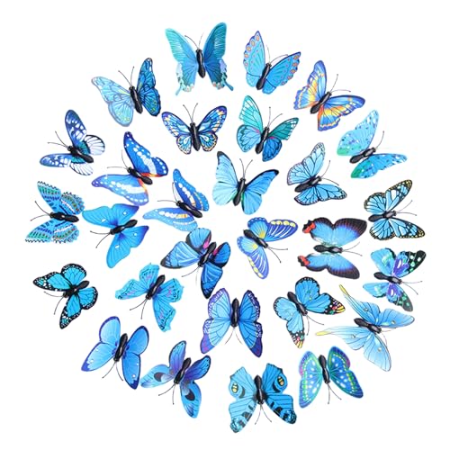AYNKH 50 Stück Schmetterlinge Deko mit Sicherheitsnadeln, PVC Blau Schmetterling Sicherheit Brosche für Kinderzimmer Deko, Dekoration Curtains, Party, Dining Table von AYNKH