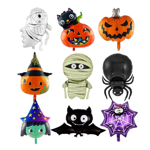 AYNKH 9PCS Halloween Folie Ballons Set, überdimensionierte Folie Ballons, Kürbis, Spinne, Fledermaus, Hexe, Halloween Party für Kinder Geburtstag Dekorationen Zubehör Geschenk AYNKH 9PCS Halloween Folie Ballons Set, überdimensionierte Folie Ballons, Kürbis, Spinne, Fledermaus, Hexe, Halloween Party für Kinder Geburtstag Dekorationen Zubehör Geschenk von AYNKH