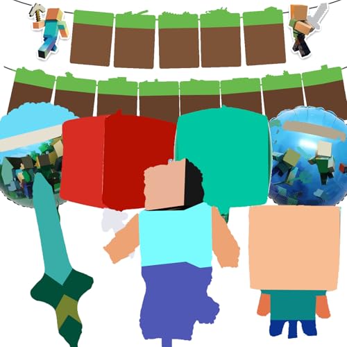 AYNKH Geburtstagsballon-Dekoration, 8 Luftballons, thematische Cartoon-Charakterspiele und Banner, Happy Birthday, geeignet für Partydekorationen für Jungen und Mädchen. von AYNKH
