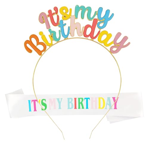 AYNKH Geburtstagsdekorationen für Mädchen, Königin Geburtstag Schärpe und Tiara, Bunte Buchstabenkrone Stirnband Prinzessin Party Zubehör für Erwachsene Kinder AYNKH Geburtstagsdekorationen für Mädchen, Königin Geburtstag Schärpe und Tiara, Bunte Buchstabenkrone Stirnband Prinzessin Party Zubehör für Erwachsene Kinder von AYNKH