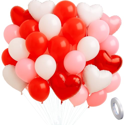 AYNKH Luftballons, Hellrosa, Rot, Weiß, (15 Stück), 45,7 cm, Mylar-Luftballons, Herzform, (60 Stück), runder Gummi-Ballon, Valentinstag, Geburtstag, Hochzeit, Verlobung, Geburtstag, Babyparty von AYNKH