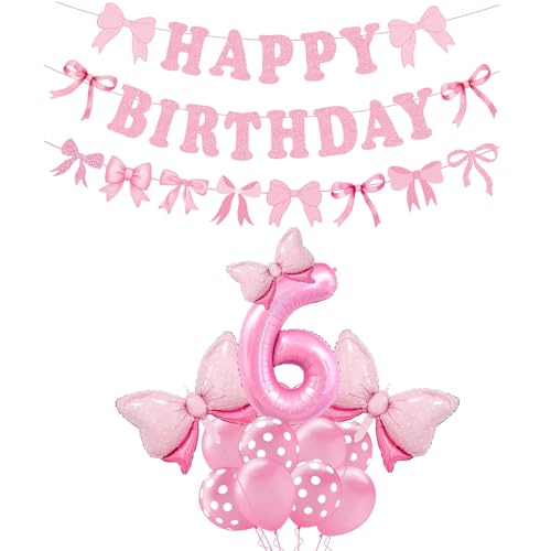 Rosa Schleife Geburtstag Party Dekorationen, Schleifen Happy Birthday Banner, 40 Zoll Nummer 4 Ballon mit Bowknot Nummer Ballon für Mädchen Frauen Schleife Thema Dekor Party Supplies von AYQNMHR