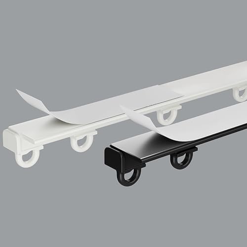 Selbstklebende Gardinenschiene Vorhangschiene 100-400 cm for Deckenmontage, mit stummen Rollen, für Vorhänge, Duschvorhang, Raumteiler, Wohnmobil-Vorhang(Size:2.50m/8.2ft,Color:White) von AYSMYGS