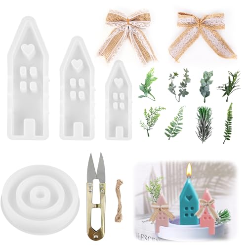 AYSYR 16 Stück silikonformen gießformen Haus Set,Gießformen Silikon Kerzenhalter Set für Dekoration,Silikonform Haus für DIY,Gießform Kerzenhalter für Ostern von AYSYR