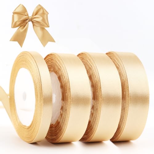4 Rollen Geschenkband zur Dekor,Schleifenband Gold,Satinband Geschenk Verpackung,Geschenkband für Ostern Heimwerkerkunst,Schleifenband on Kuchen Geschenken(3 * 22 m×2 cm & 1 * 22 m×1 cm) von AYSYR