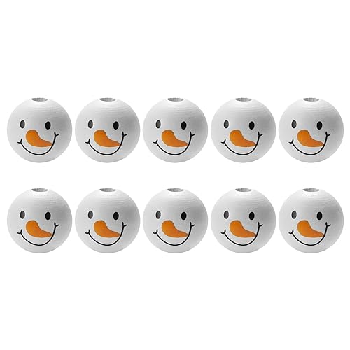 Bulk Schneemann Holzperlen mit Gesicht - Weihnachten Holzperlen - Weihnachten Schneemann Holzperlen - 20 weiße Weihnachten Schneemann Druck Holzperlen für Weihnachten Party Dekoration Handwerk von AYUMN