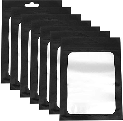 100 Stück Mylar Bags mit Fenster, Wiederverschließbarem Zip Beutel Zipper Beutel, Grove Bags, Druckverschlussbeutel für das Verpacken von Süßwaren, Schmuck, Lagern von Kräutern(Schwarz-10,5 x 15 cm) von AYWFEY
