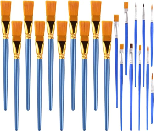 1 Zoll Flache Pinsel für Acrylmalerei, 10 Stück große synthetische Pinsel Bulk mit Holzgriff + 10 Stück Detailpinsel in verschiedenen Größen, für Acryl, Aquarell, Öl, Handwerk, Gesichtskörperkunst von AYWFEY