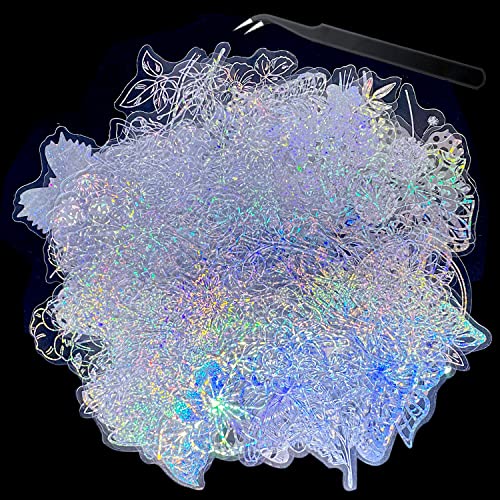 200 Stück holografische Glitzer-Schmetterling-Aufkleber + 1 Bastelpinzette, wasserdichte Blumen, glänzende selbstklebende transparent dekorative für Scrapbooking Tagebuch Planer Wasserflasche Laptop 200 Stück holografische Glitzer-Schmetterling-Aufkleber + 1 Bastelpinzette, wasserdichte Blumen, glänzende selbstklebende transparent dekorative für Scrapbooking Tagebuch Planer Wasserflasche Laptop von AYWFEY