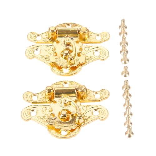 AYWTIUN 2 Stück antikgoldene Box-Verriegelungen, Schließfallen, Möbelbeschläge for Schmuckschatullen, Koffer, Schnallen-Clip-Verschluss, 38 x 49 mm für Schloss von AYWTIUN