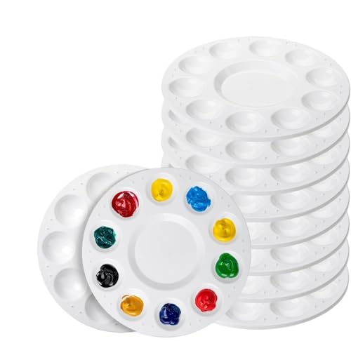 AYWTIUN 4/8/10/12/15pcs Paint Tray Palettes, Plastic Round Paint Pallets Watercolour Palette für die malerei(10pcs Round) von AYWTIUN