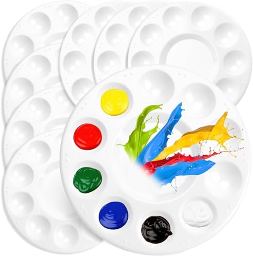 AYWTIUN 4/8/10/12/15pcs Paint Tray Palettes, Plastic Round Paint Pallets Watercolour Palette für die malerei(8pcs Round) von AYWTIUN