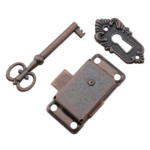 AYWTIUN Antike Riegel-Haspe, Vintage-Eisen-Schubladenschlösser mit Schlüssel, dekorative Möbelbeschläge for Holz-Schmuckkästchen, Schränke für Schloss(Red Bronze) von AYWTIUN