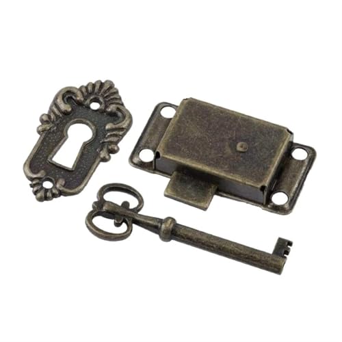 AYWTIUN Antike Riegel-Haspe, Vintage-Eisen-Schubladenschlösser mit Schlüssel, dekorative Möbelbeschläge for Holz-Schmuckkästchen, Schrank-Schubladenschloss für Schloss(Green Bronze) von AYWTIUN