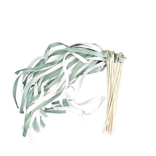 AYWTIUN Tanzbänder 50/20/10 Stück Hochzeitsband-Zauberstäbe mit Glöckchen for Hochzeitsfeier, Weiß und Grün für Kinder Erwachsene Künstlerische Tanzt Gymnasti(10pcs) von AYWTIUN