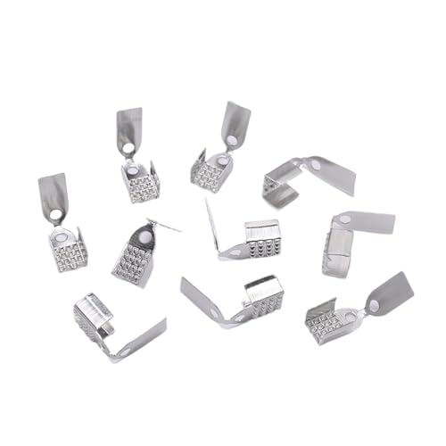 Seilendkappen 100 Stück 4–6 mm Metallseil-Faltkordel-Quetschperlen, Endkappen, Verschluss, Armband, Halskette, Clip-Verbinder for DIY-Schmuckherstellung(Rhodium,6mm) von AYWTIUN
