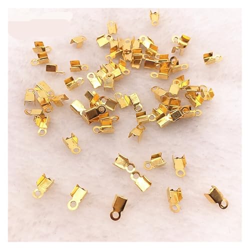 Seilendkappen 200 teile/los 2x6/4x8mm Quetschperlen Cove Verschlüsse Kordel Endkappen String Band Leder Clip Foldover for Halskettenverbinder(01 gold,4x8mm(about 200pcs)) von AYWTIUN