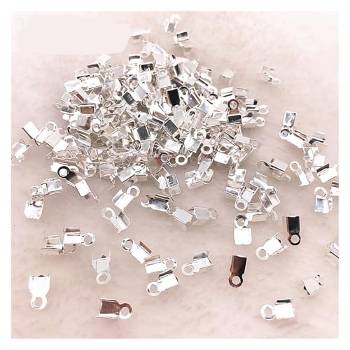 Seilendkappen 200 teile/los 2x6/4x8mm Quetschperlen Cove Verschlüsse Kordel Endkappen String Band Leder Clip Foldover for Halskettenverbinder(02 silver,2x6mm(about 200pcs)) von AYWTIUN